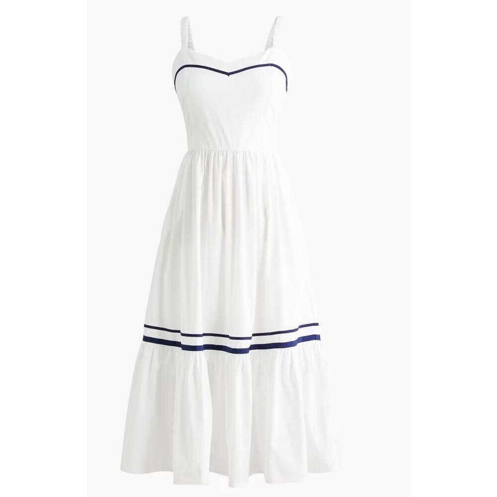 J.Crew Corset Midi Dress White Blue Nautical Contrast Trim Size 0